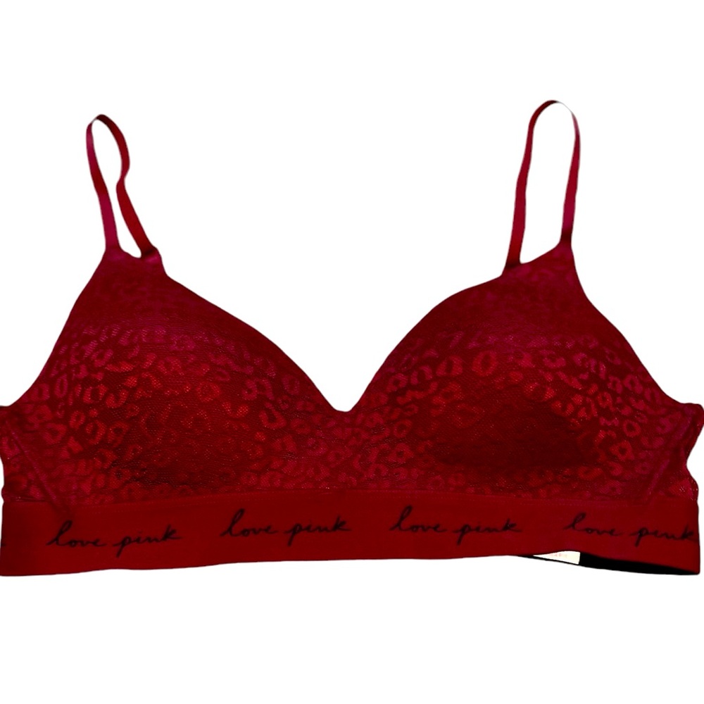 Pink by Victoria's Secret burgundy lace where everywhere bra 36B EUC
